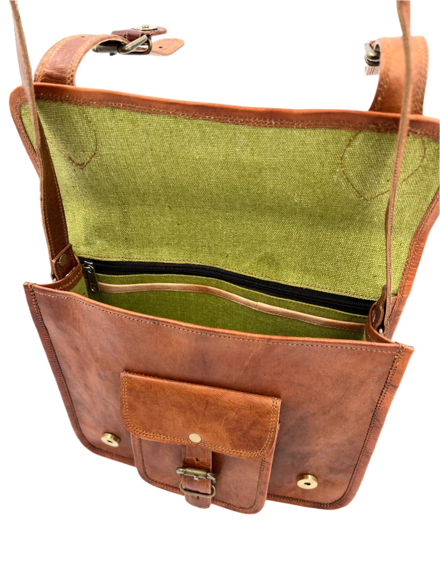 Camel Leather Cross Body Messenger Bag