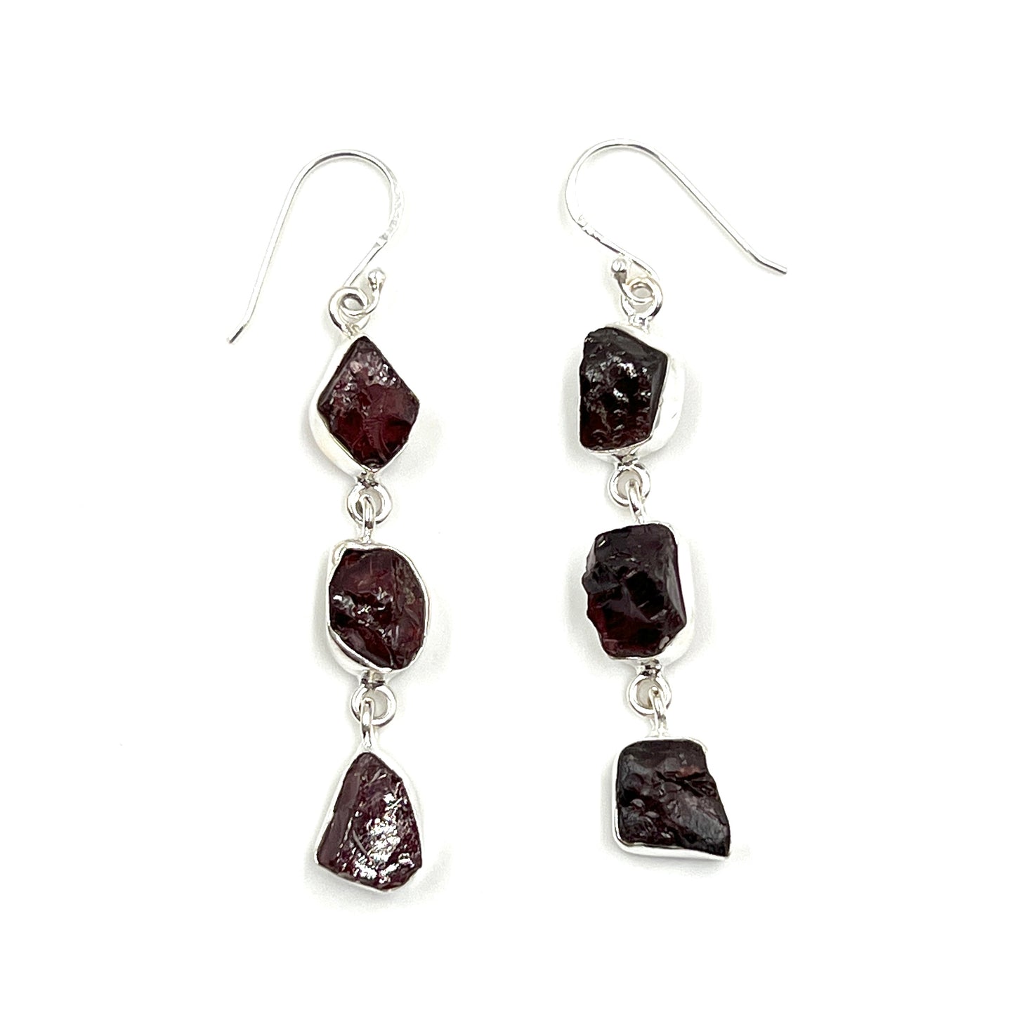 Sterling Silver Raw Garnet Earrings