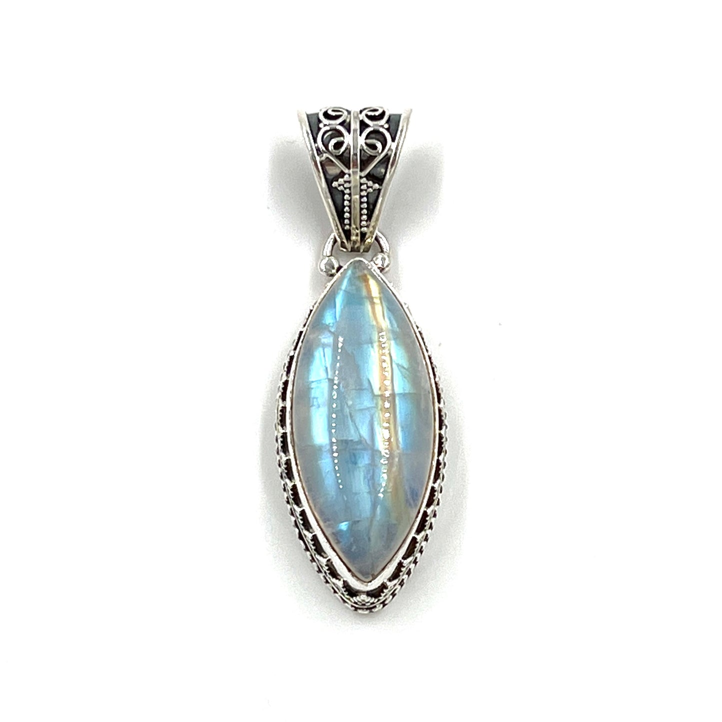 Sterling Silver Filigree Marquise Moonstone Pendant