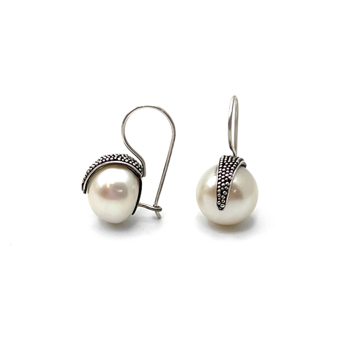 Sterling Silver Round Drop Pearl Earrings
