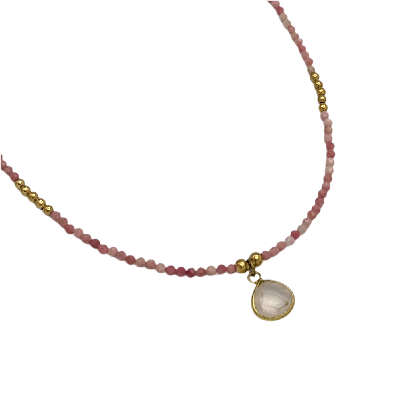 Small Teardrop Gemstone Brass Necklace