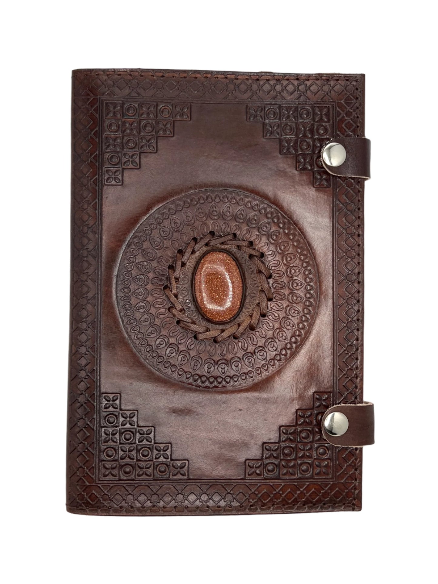 Camel Leather Gemstone Journal | Circle Mandala | 9" x 6" x 1/2"