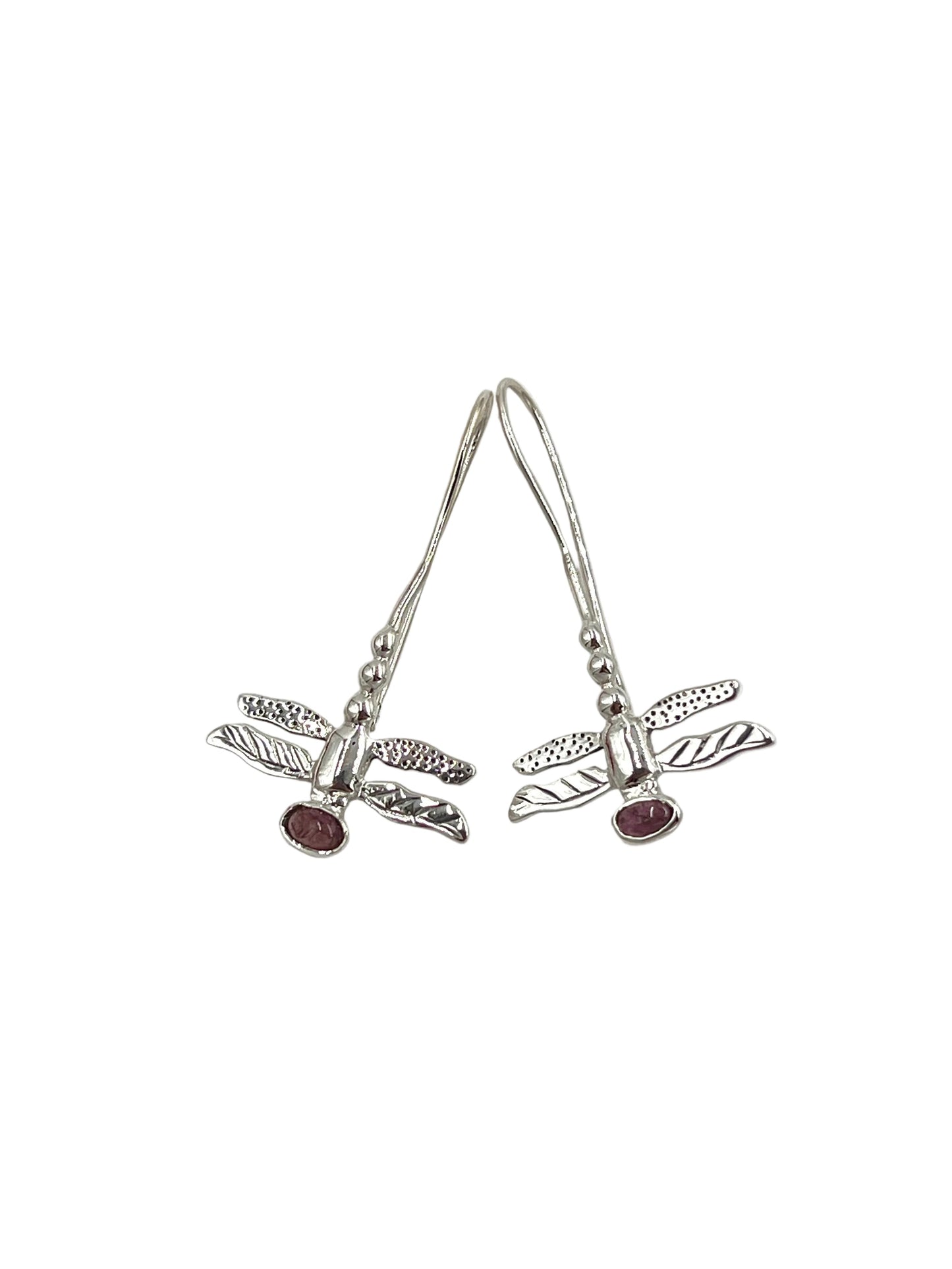 Silver Gemstone Dragonfly Earrings