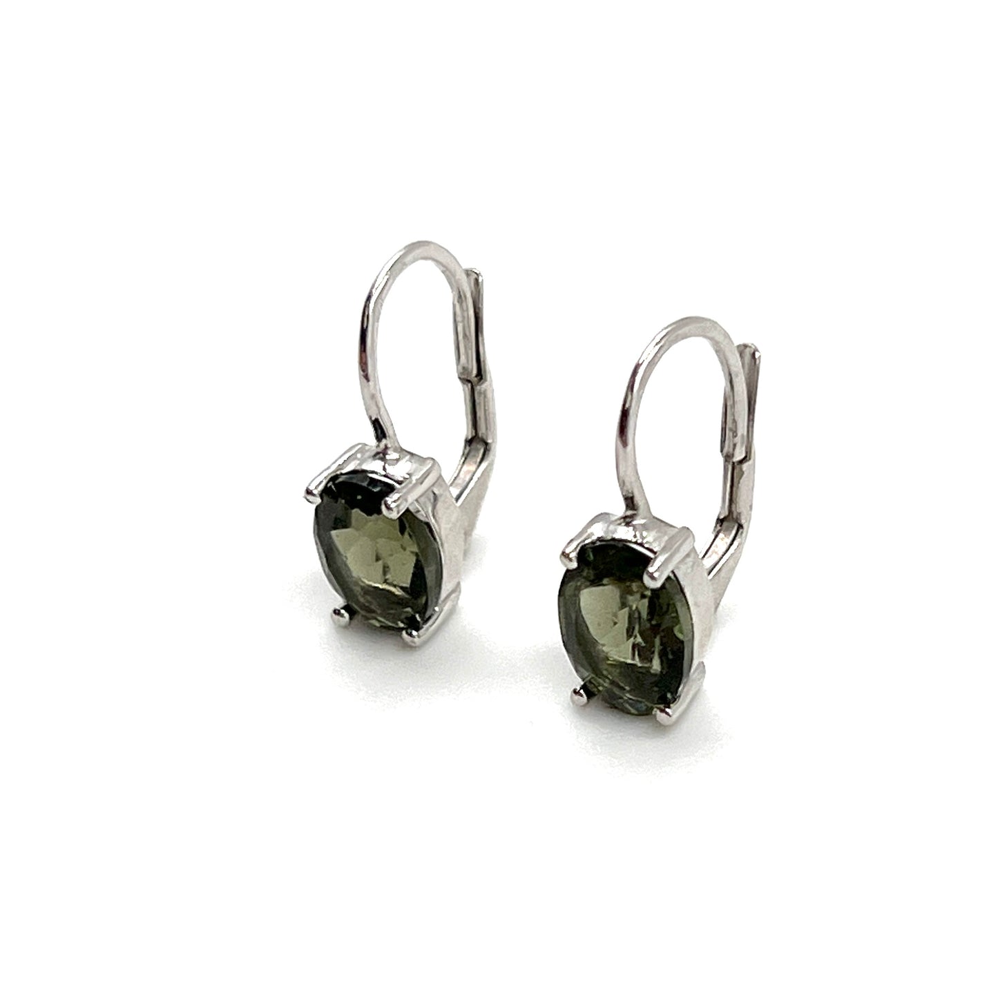 Sterling Silver Faceted Moldavite Oval Earrings