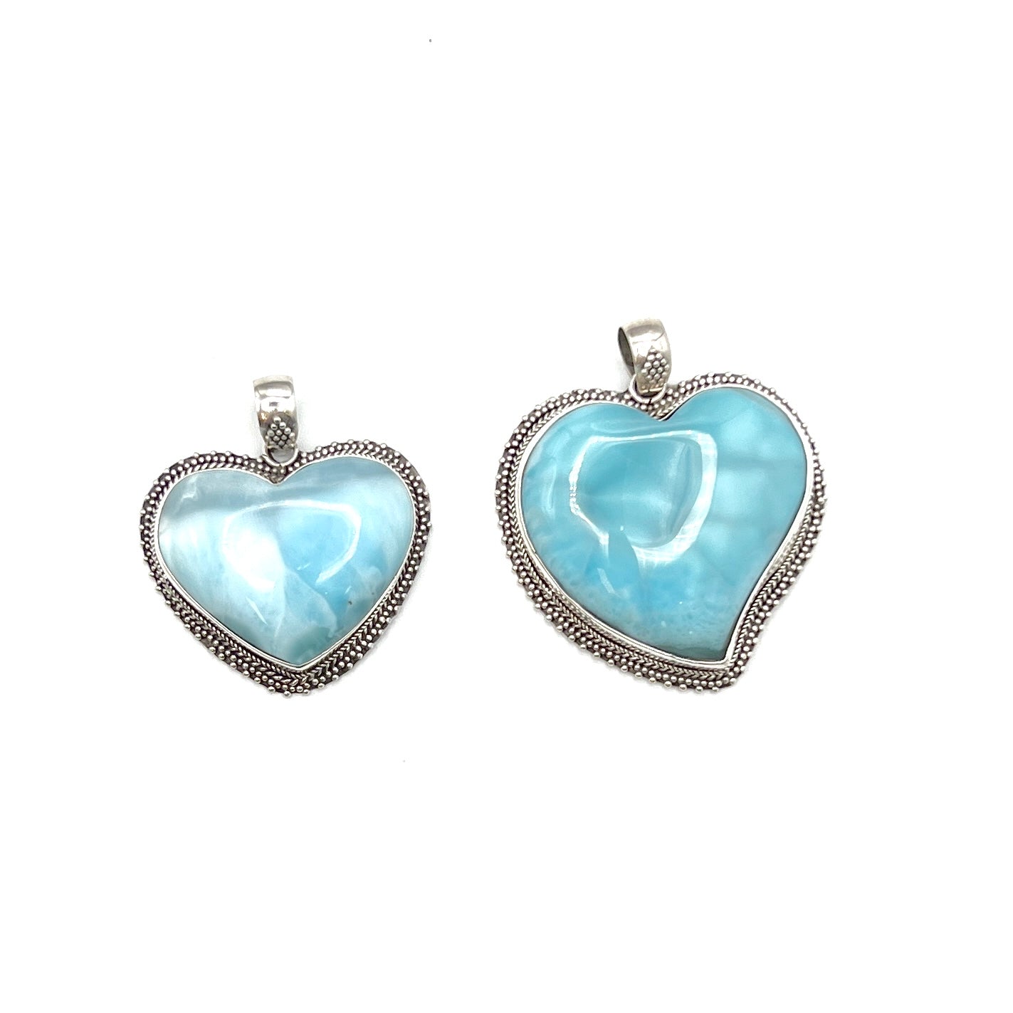 Sterling Silver Larimar Heart Pendants