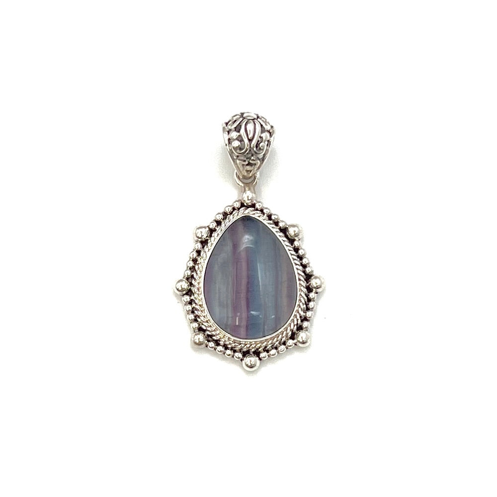 Sterling Silver Beaded Fluorite Teardrop Pendants