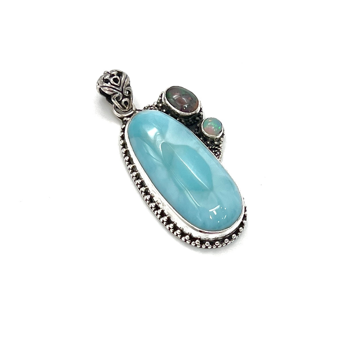 Sterling Silver Larimar & Opal Pendants