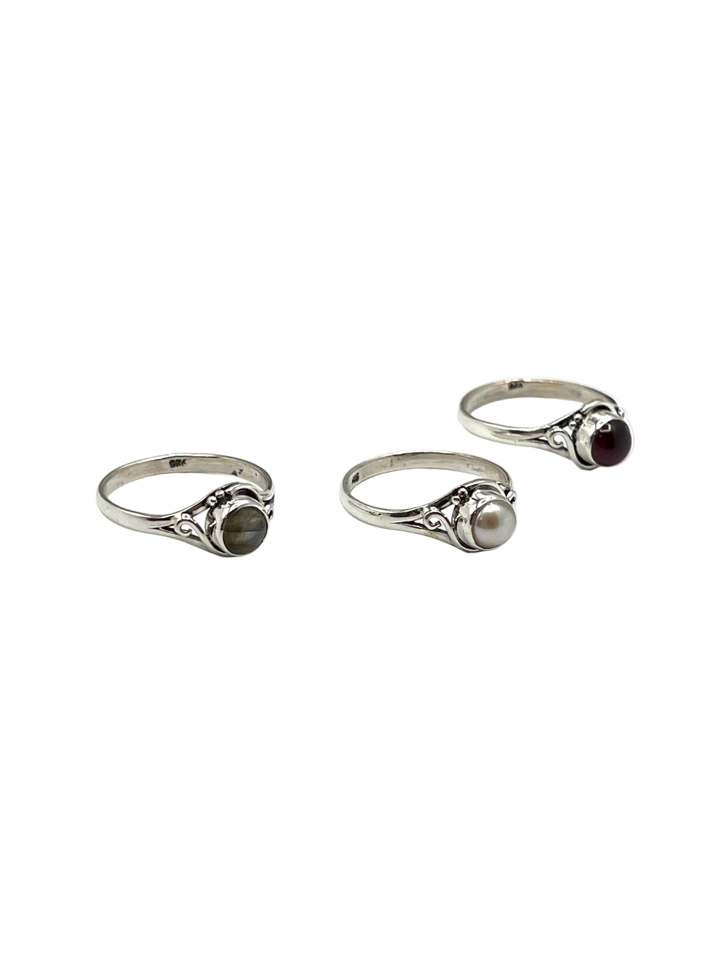 Round Gemstone Swirl Rings