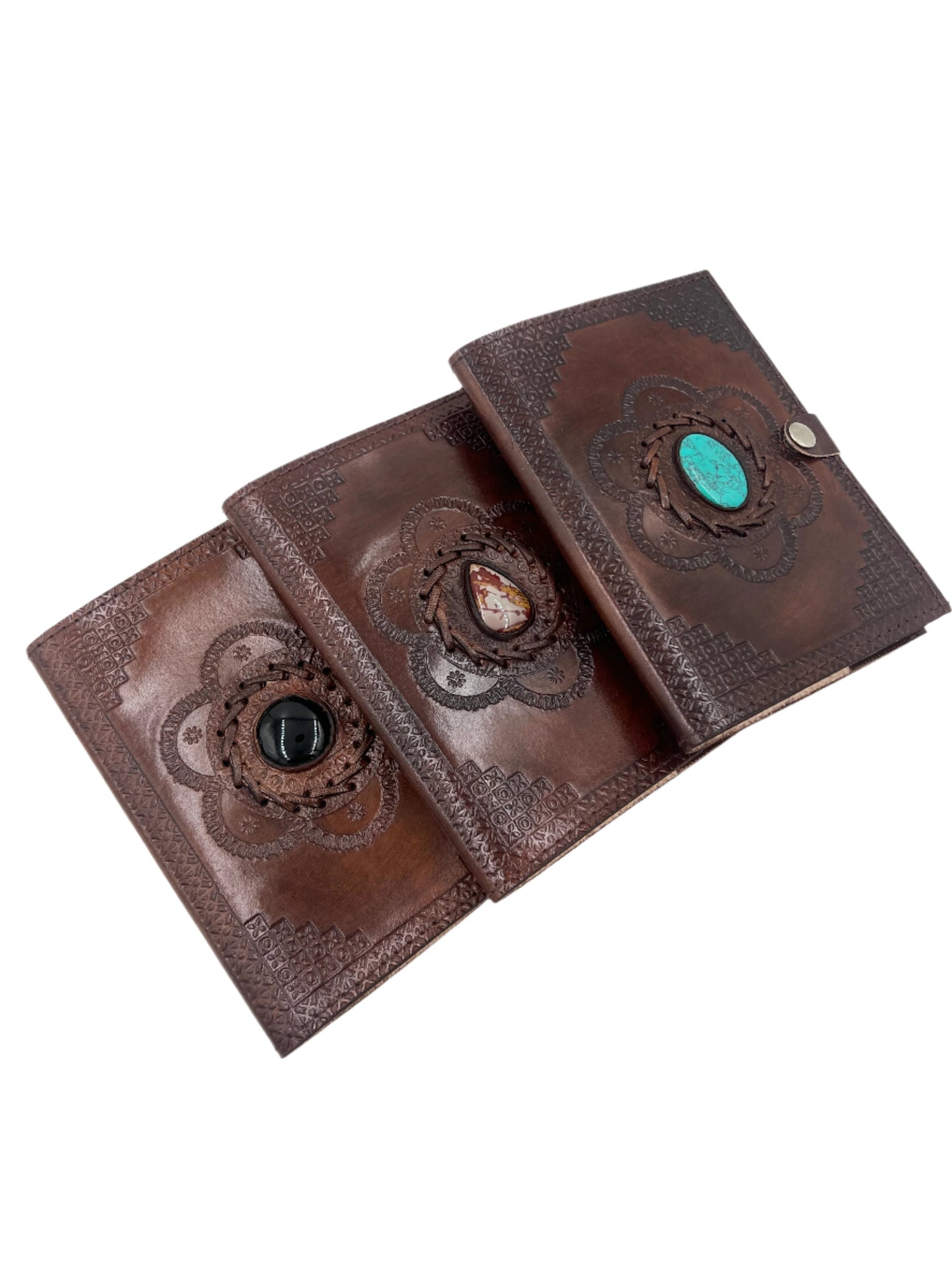 Camel Leather Gemstone Journal | Flower | 7" x 5" x 1/2"