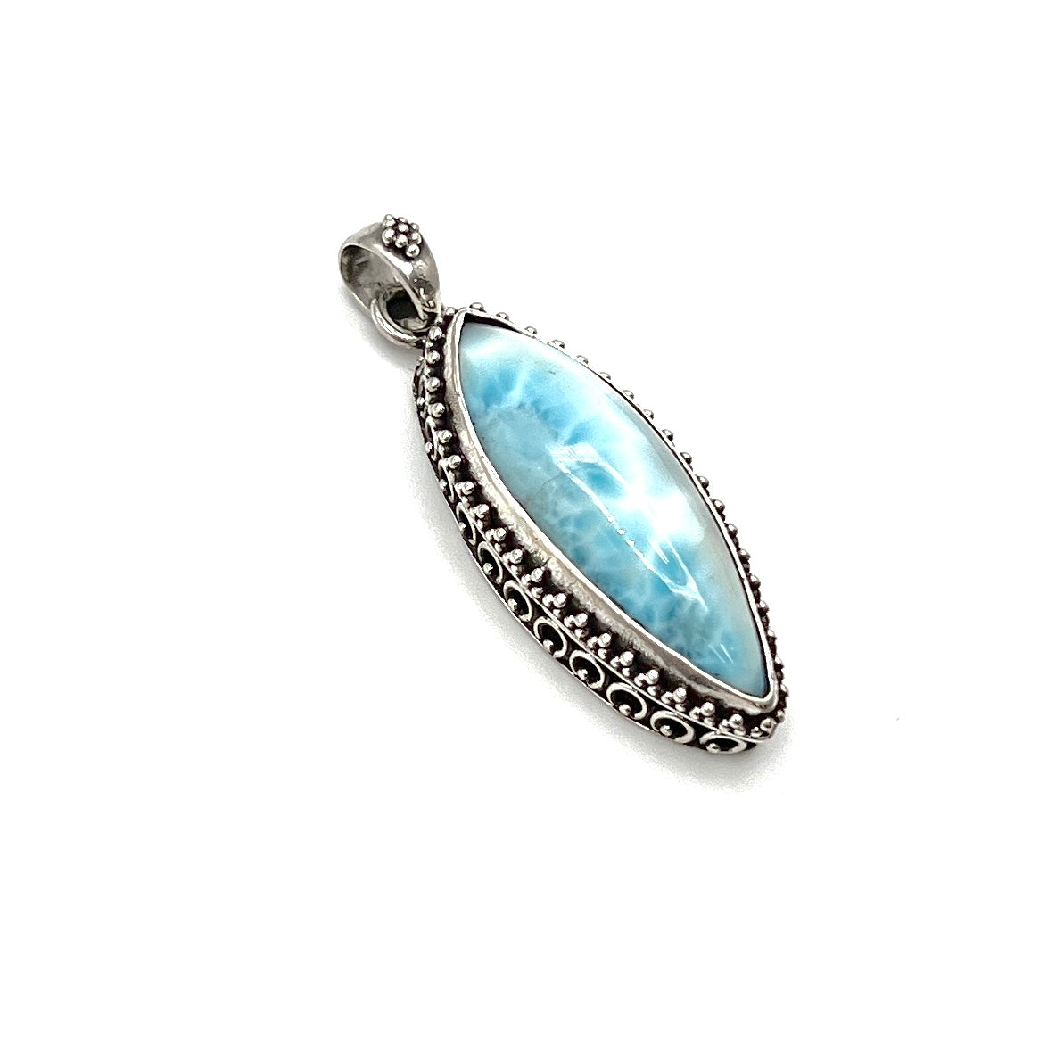 Sterling Silver Beaded Larimar Freeform Pendants