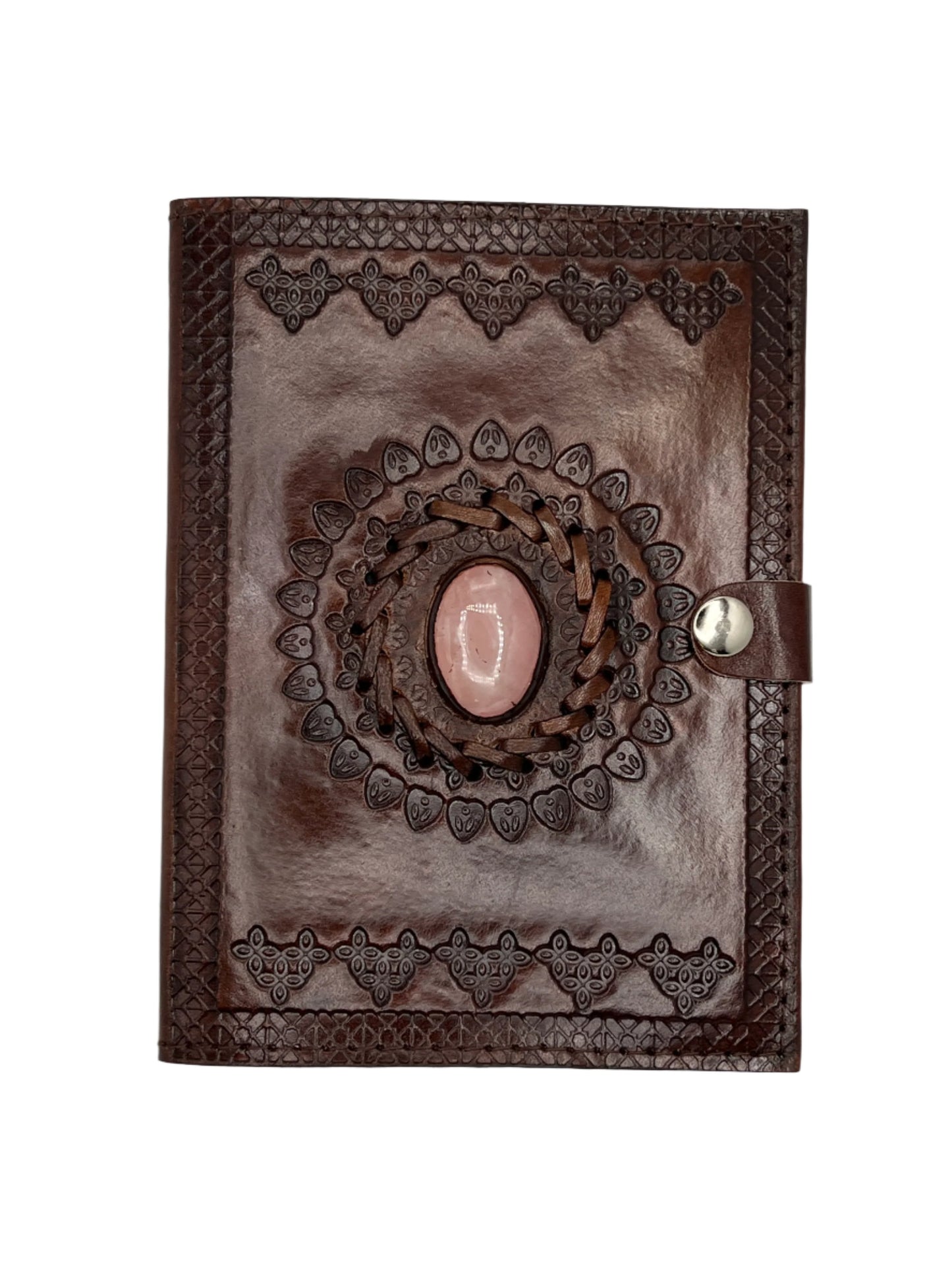 Camel Leather Gemstone Journal | Leaf Mandala | 7" x 5" x 1/2"