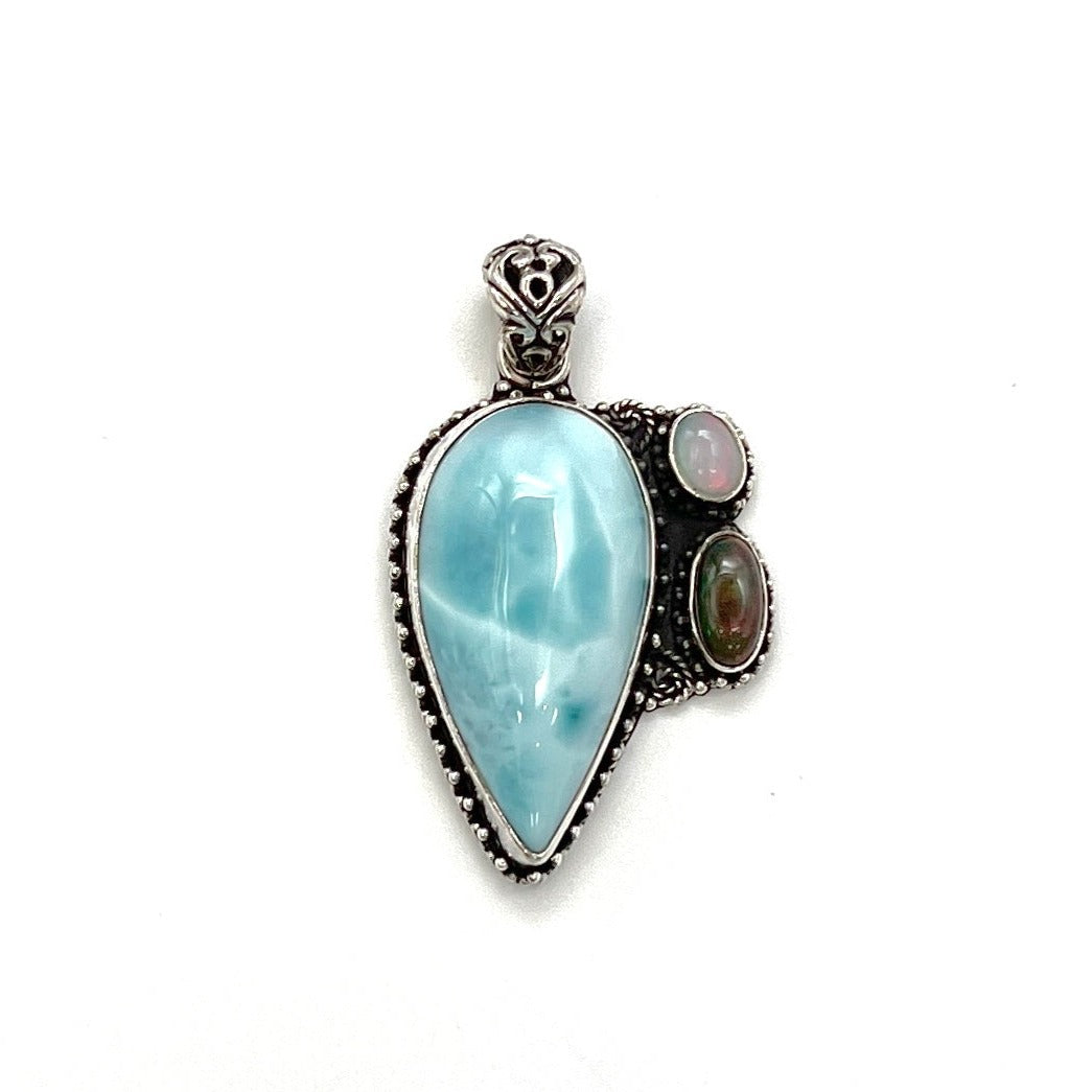 Sterling Silver Larimar & Opal Pendants