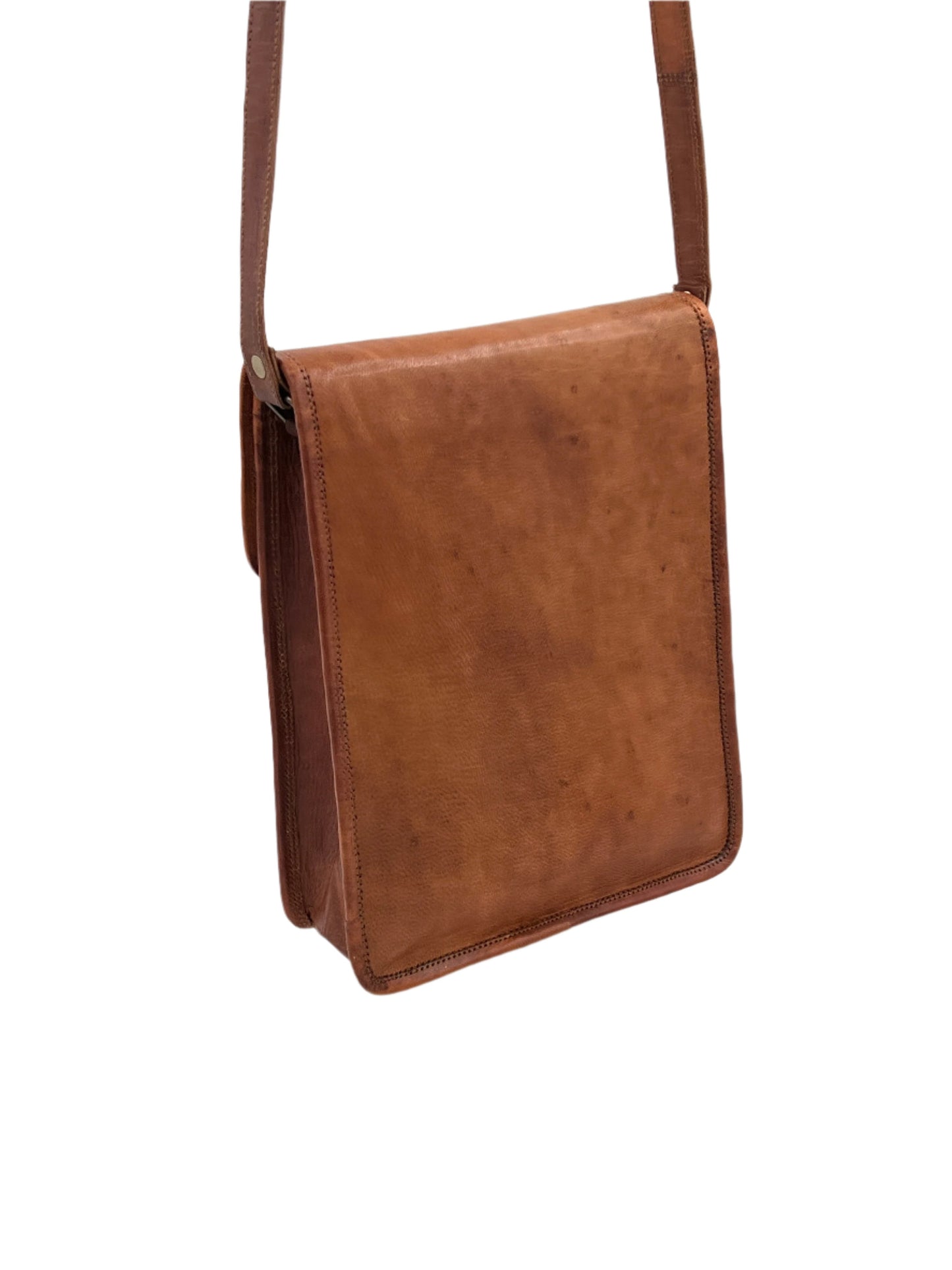 Camel Leather Cross Body Messenger Bag