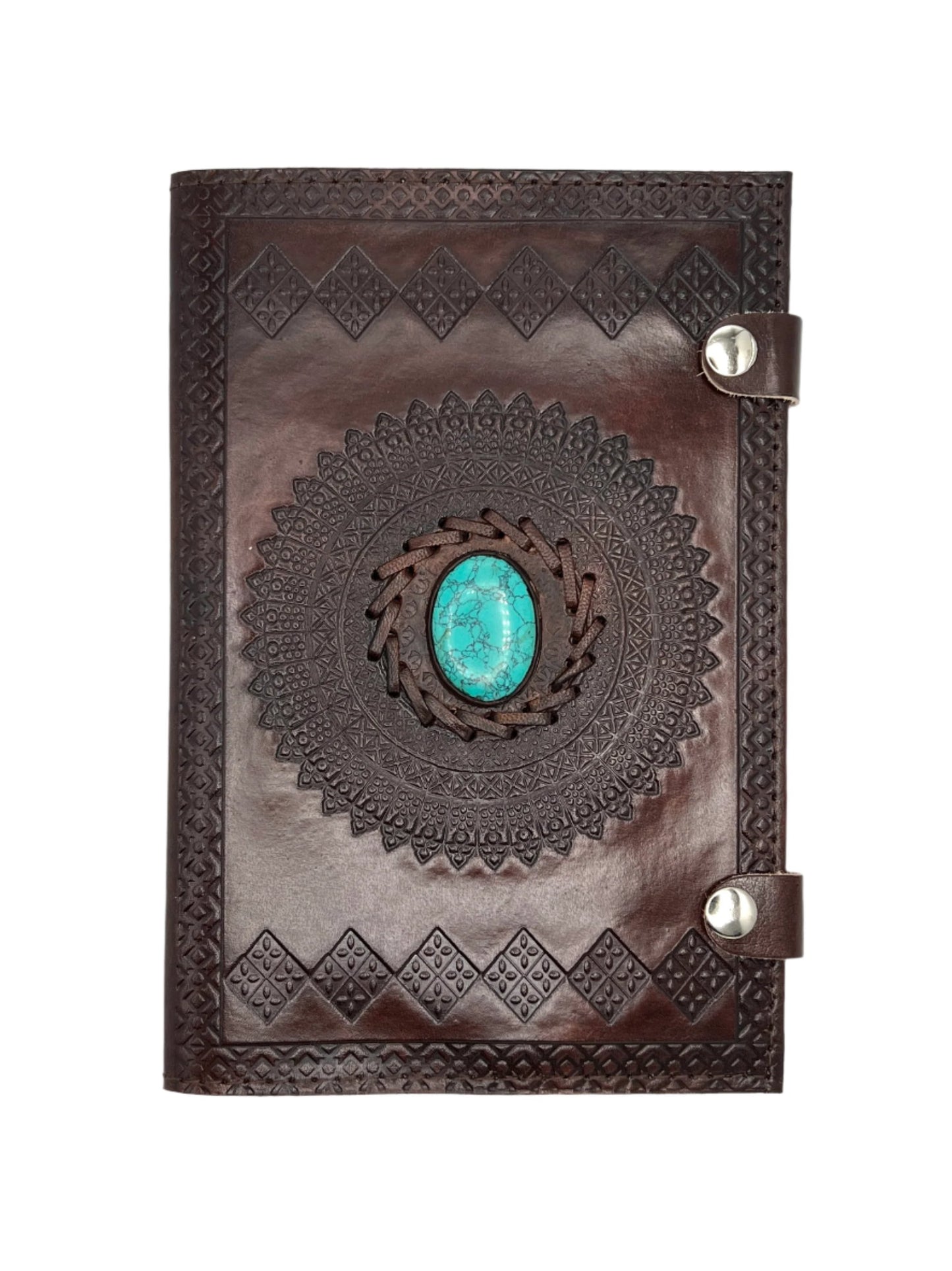 Camel Leather Gemstone Journal | Diamond Mandala | 9" x 6" x 1/2"