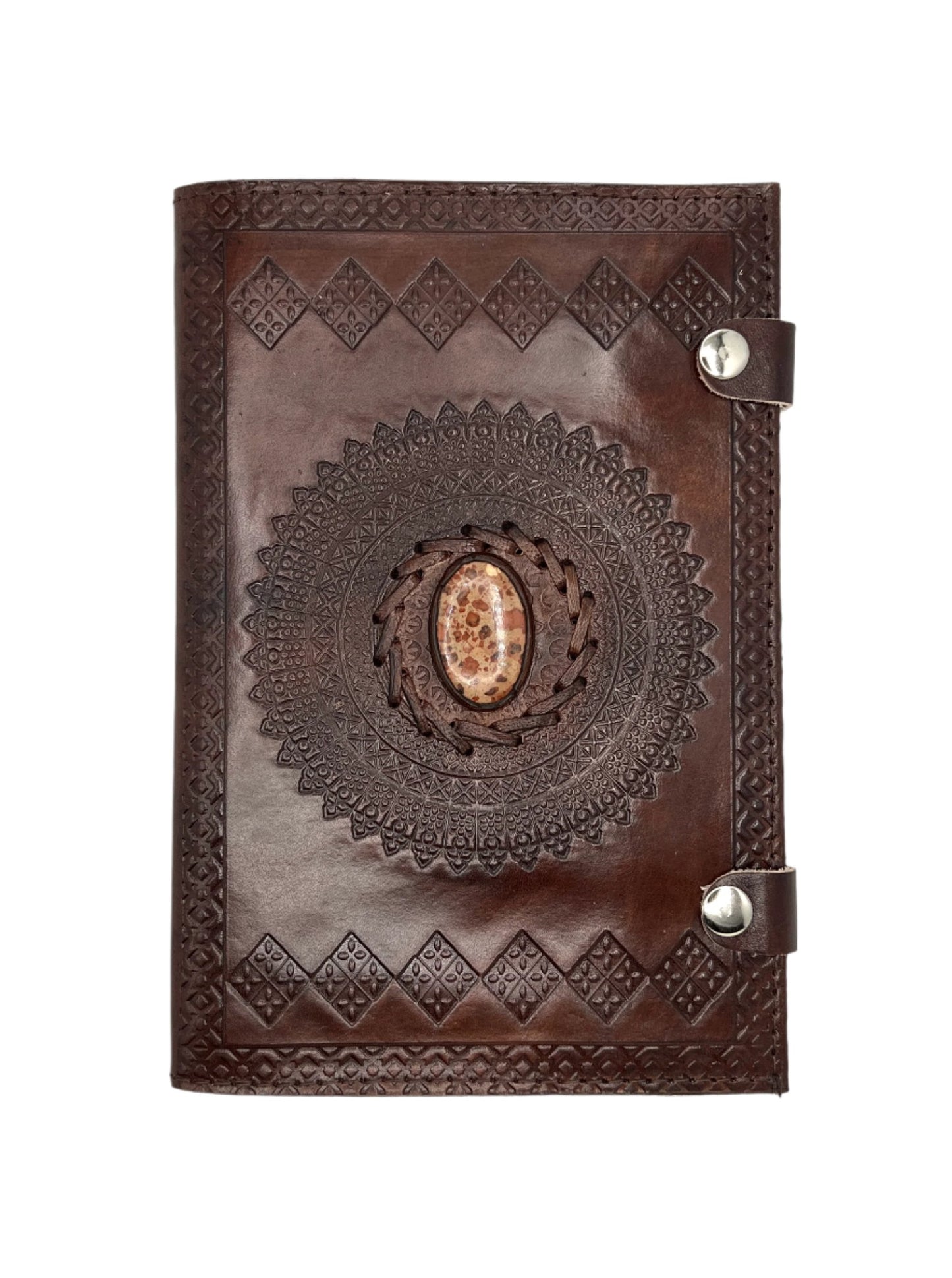 Camel Leather Gemstone Journal | Diamond Mandala | 9" x 6" x 1/2"