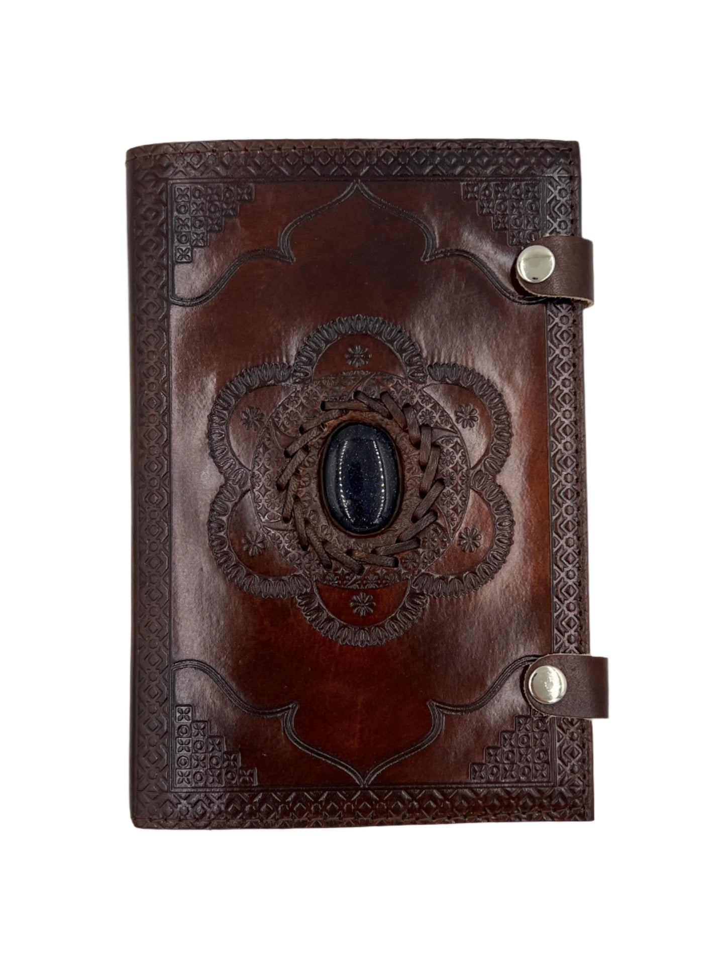 Camel Leather Gemstone Journal | Framed Flower | 9" x 6" x 1/2"