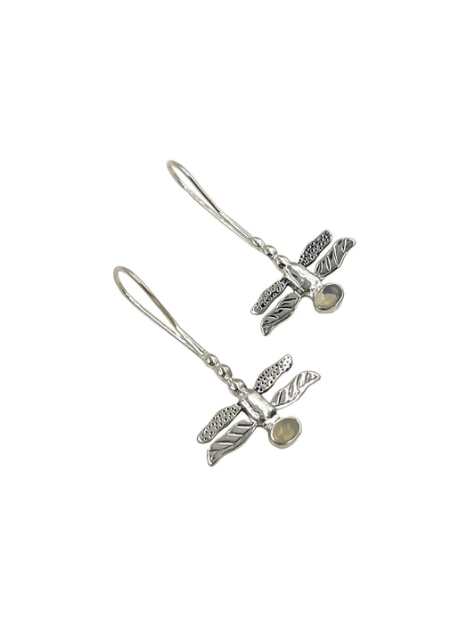 Silver Gemstone Dragonfly Earrings