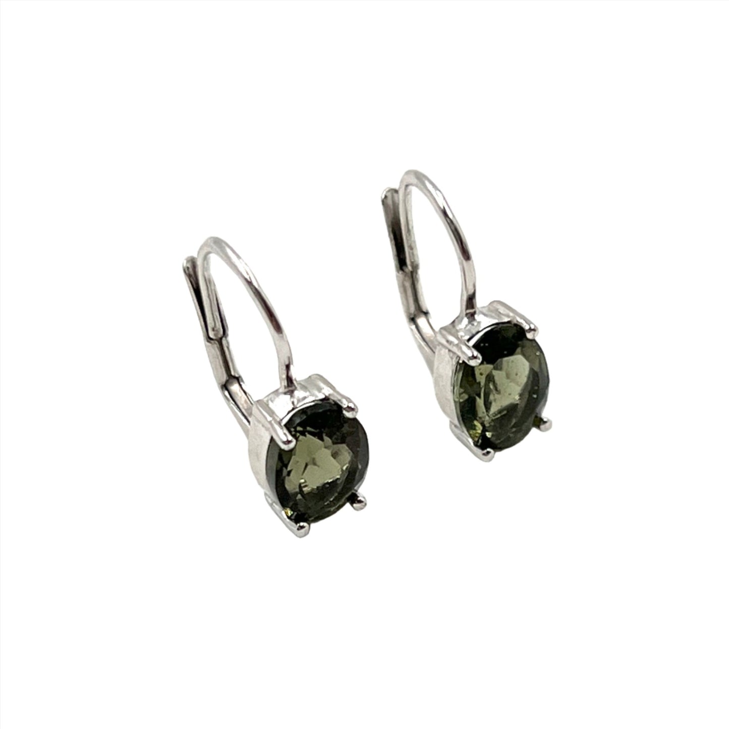 Sterling Silver Faceted Moldavite Oval Earrings