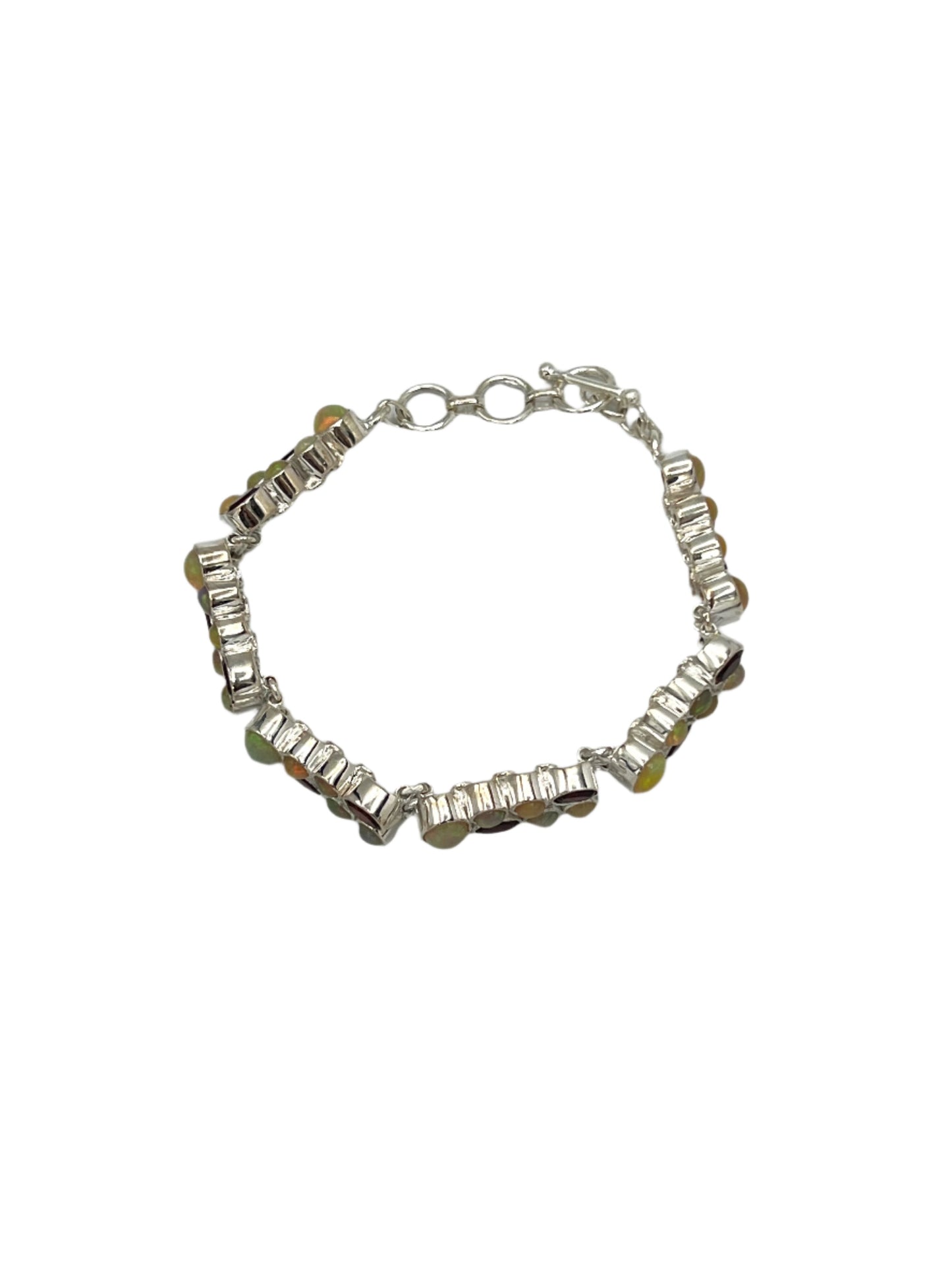 Sterling Silver Ethiopian Opal & Garnet Bracelet