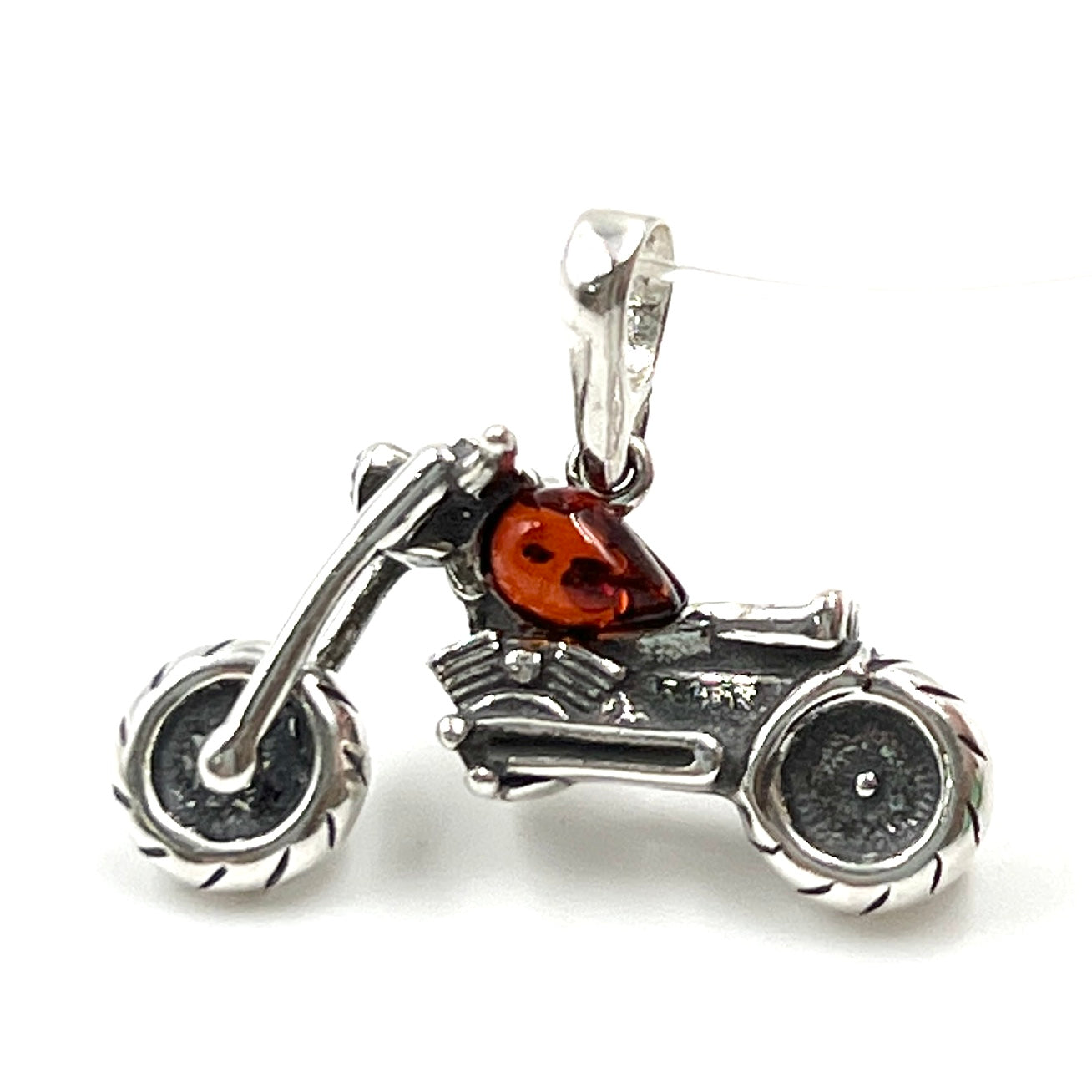 Sterling Silver Amber Motorcycle Pendants