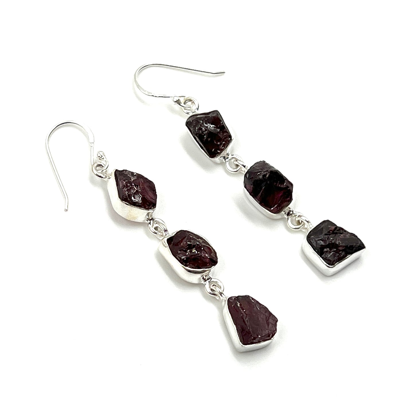 Sterling Silver Raw Garnet Earrings