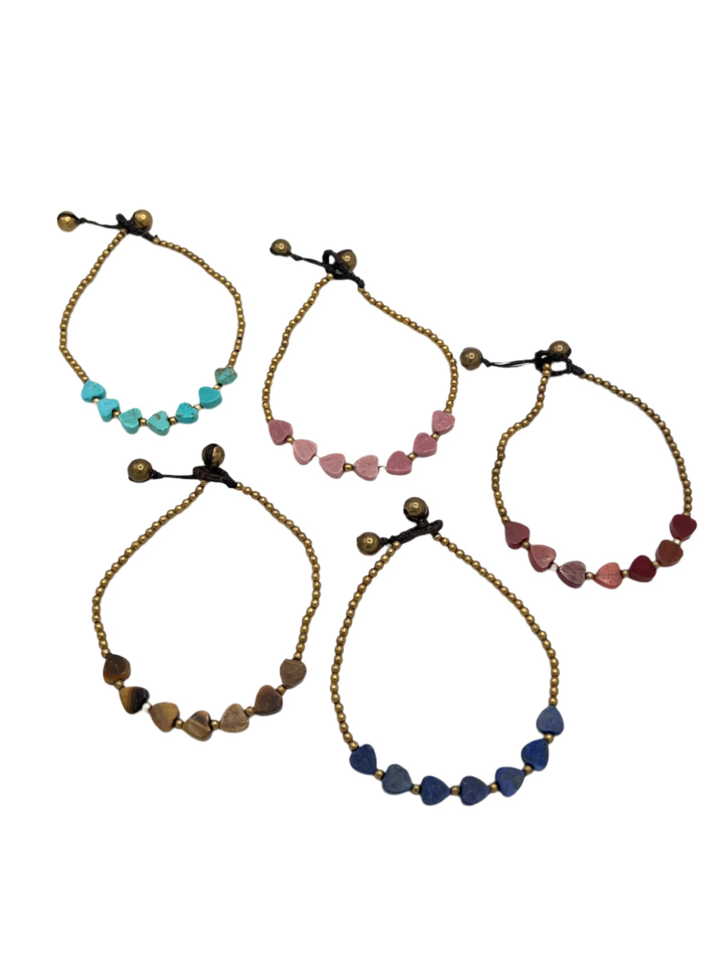 Gemstone Multi Heart Brass Bracelet