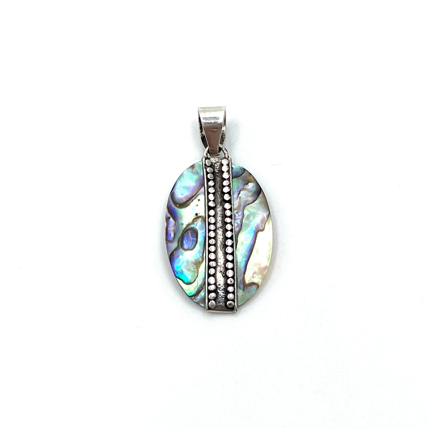 Sterling Silver Flat Beaded Abalone Pendant
