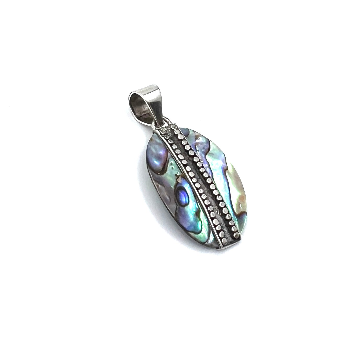 Sterling Silver Flat Beaded Abalone Pendant