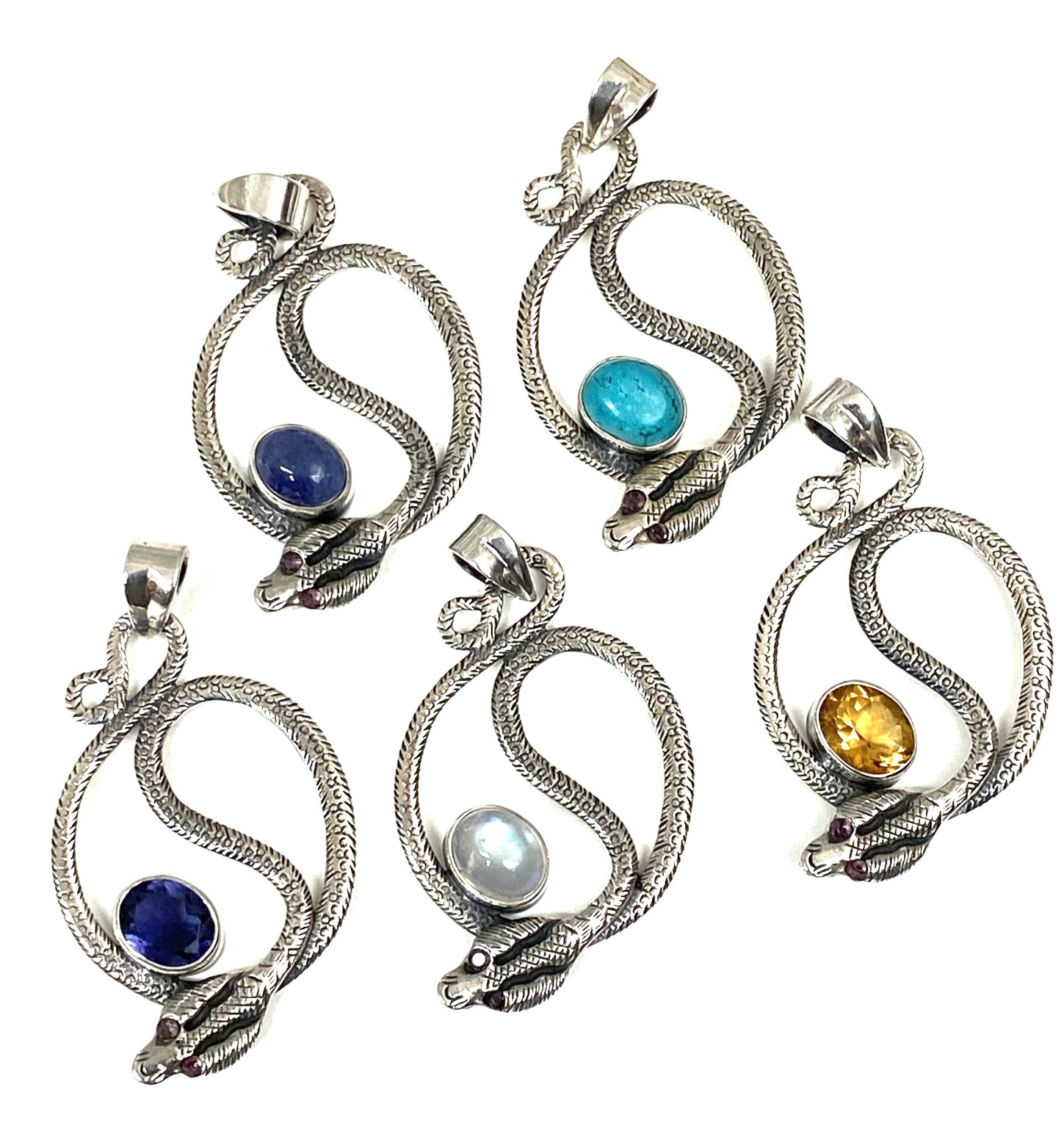 Sterling Silver Gemstone Snake Pendants