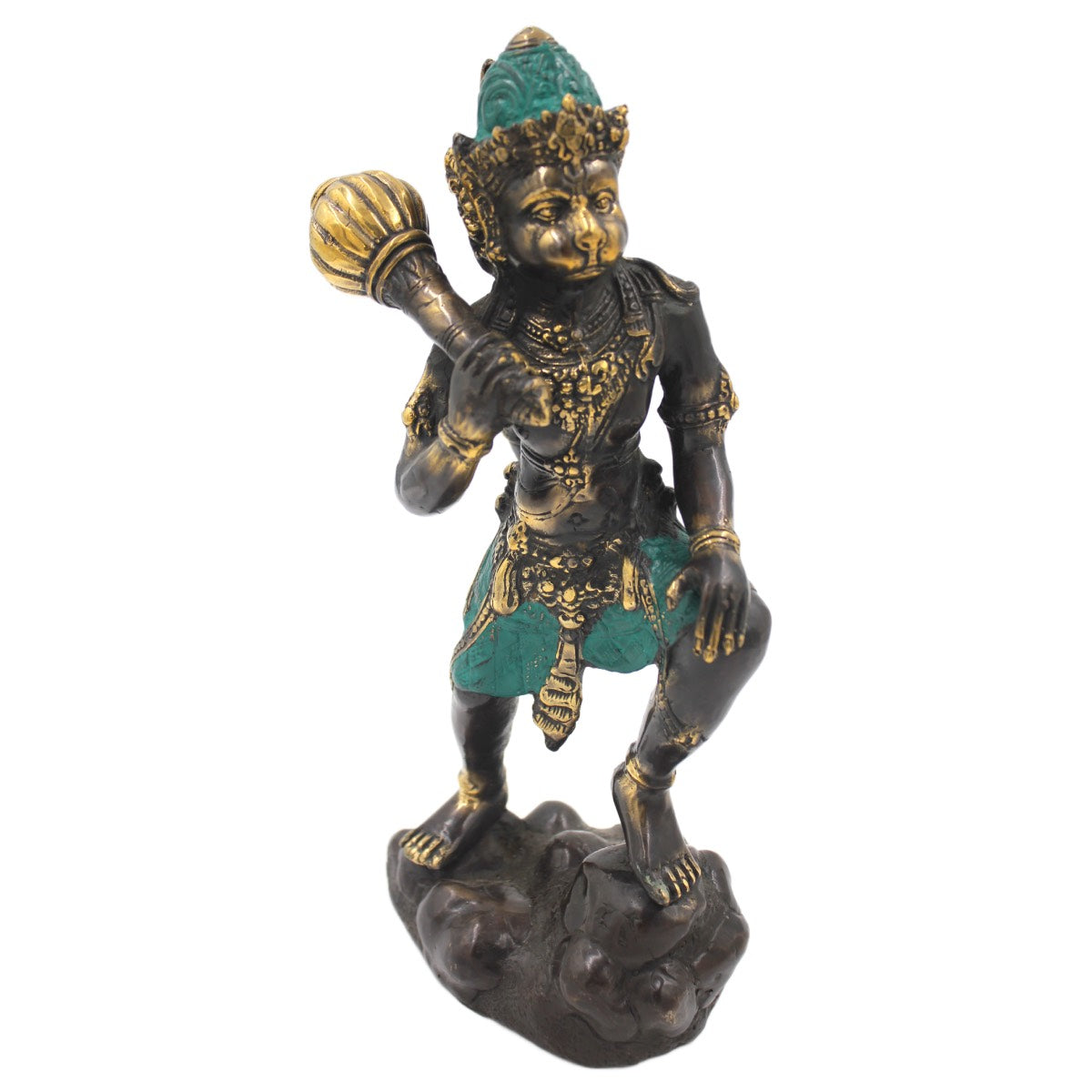 Bronze Hanuman Holding Gada with Verdigris Detail