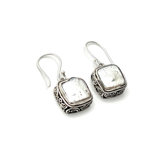 Sterling Silver Square Pearl Earrings