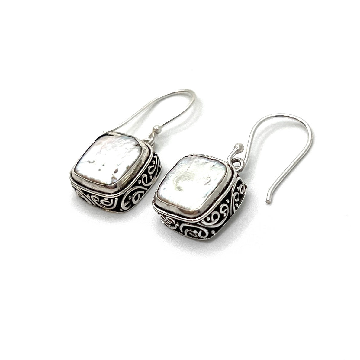 Sterling Silver Square Pearl Earrings