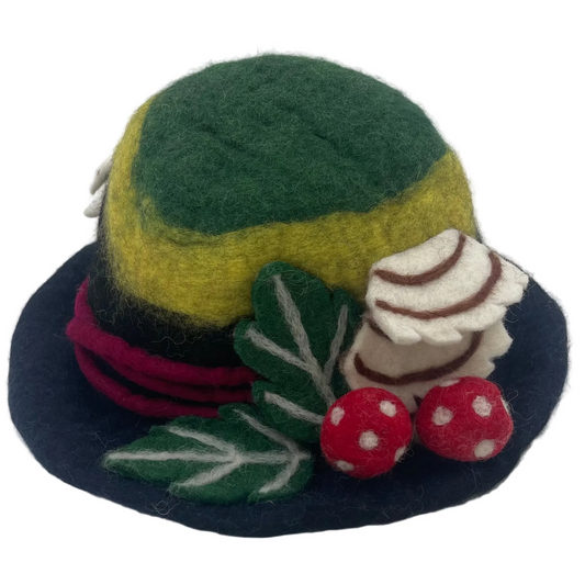 Hand Felted Shelf Mushroom and Vine Wool Hat