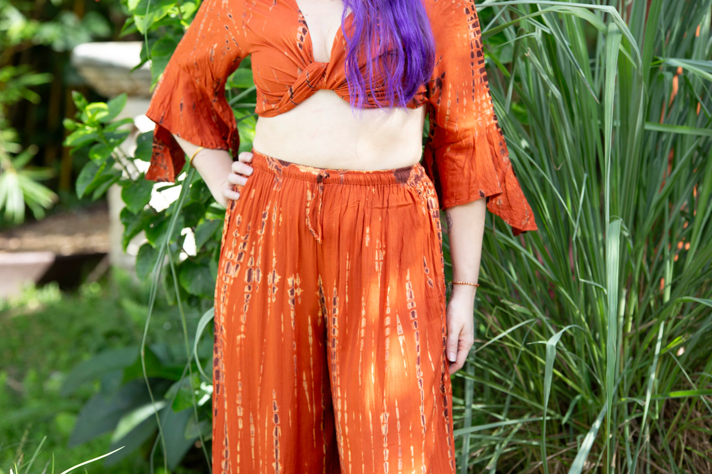 Tie Dyed Striped Rayon Wide Leg Pants