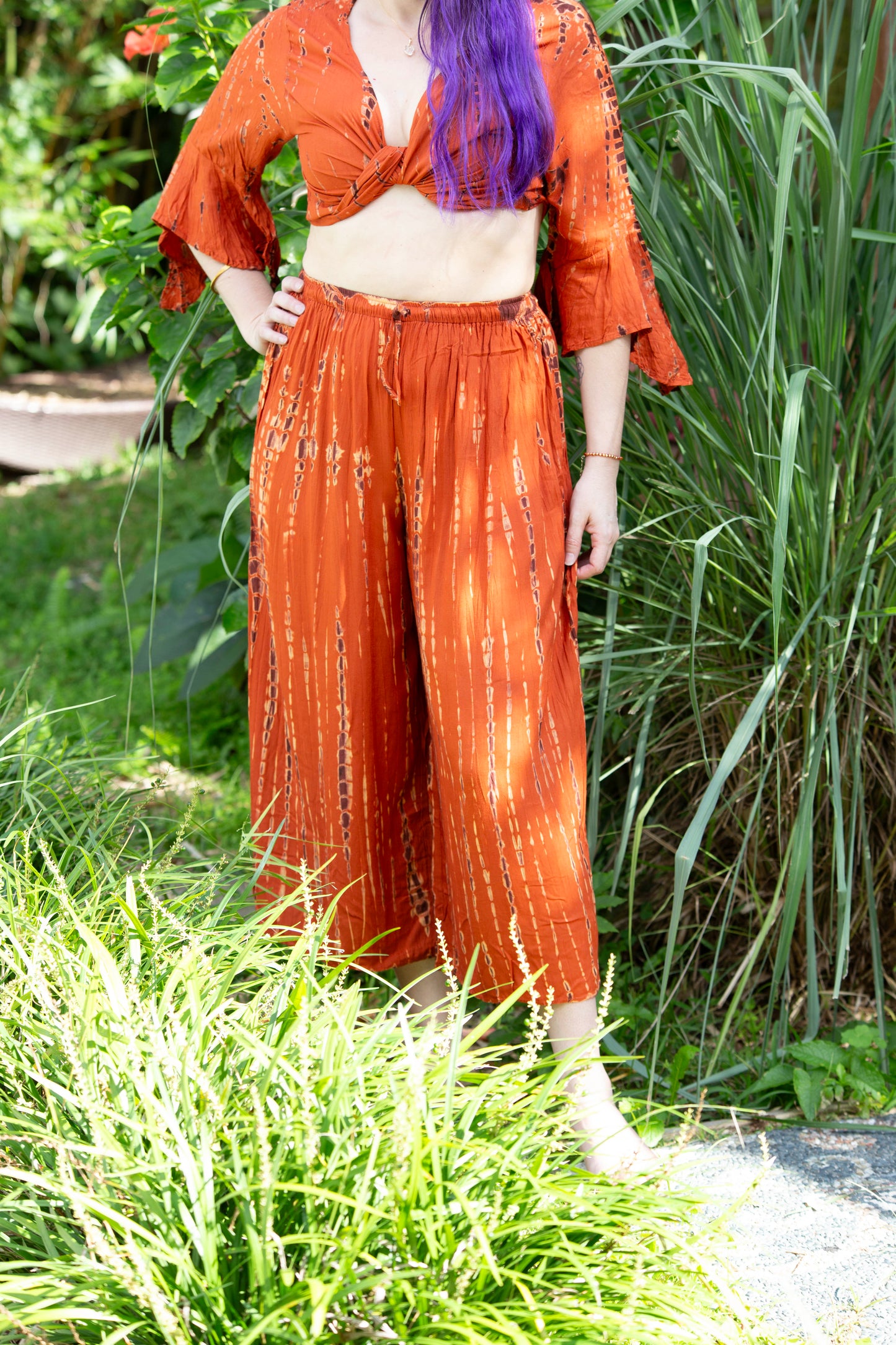 Tie Dyed Striped Rayon Wide Leg Pants