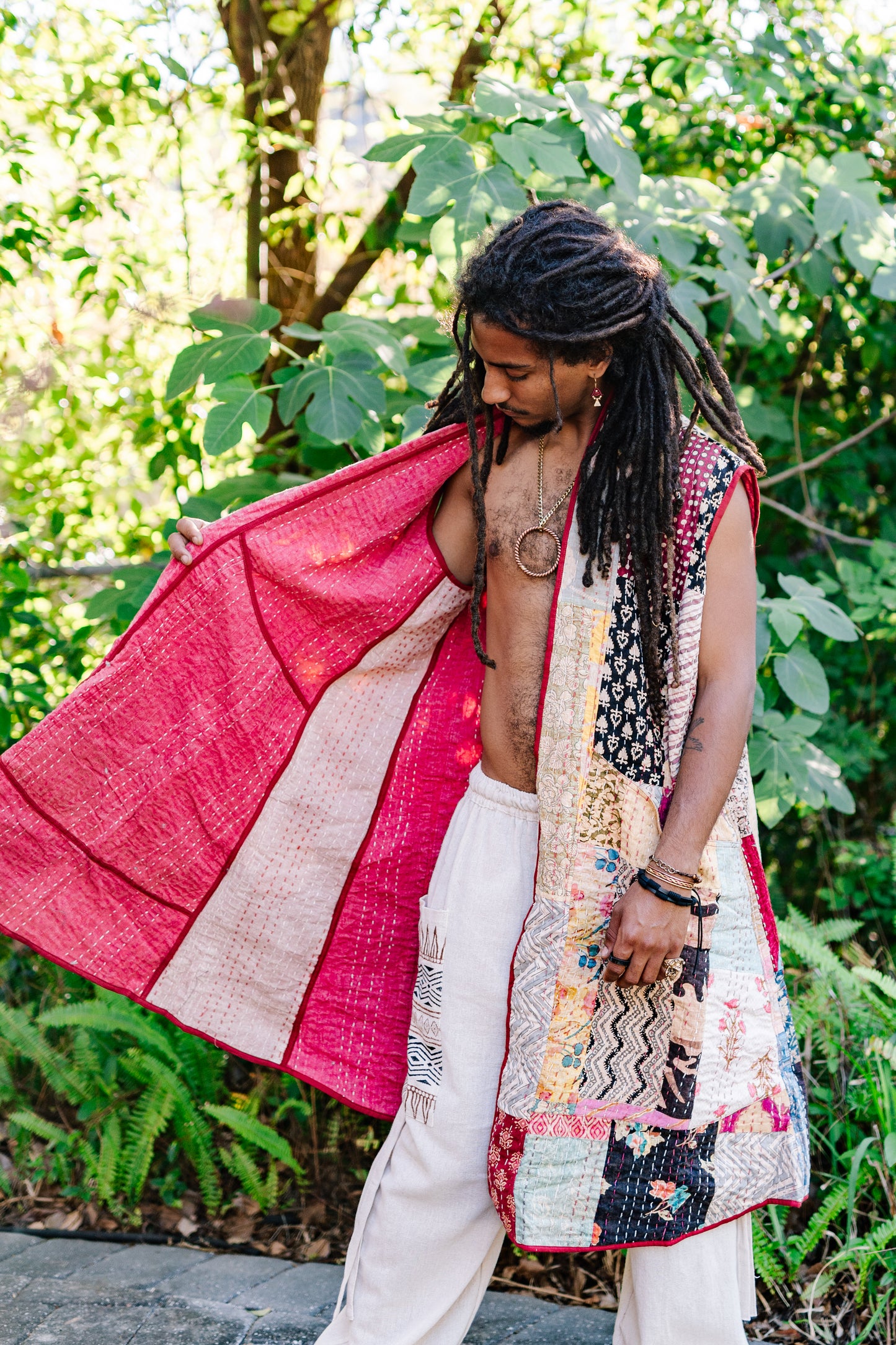 Recycled Sari Kantha Sleeveless Kimono Jacket