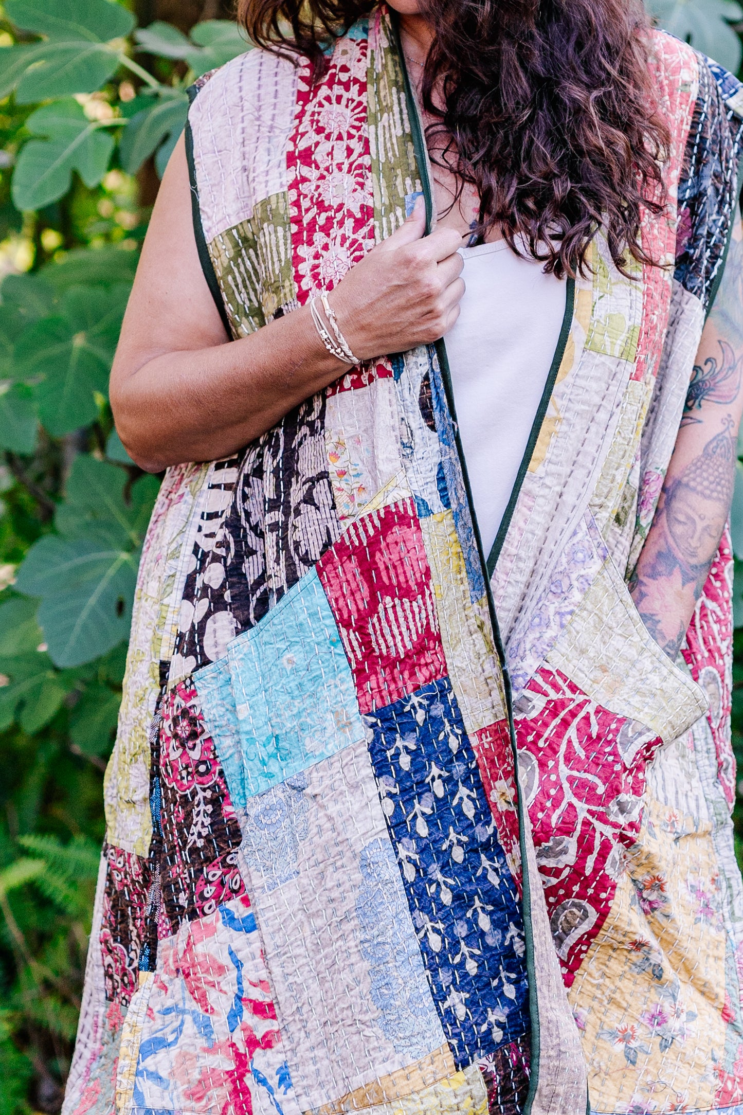 Recycled Sari Kantha Sleeveless Kimono Jacket