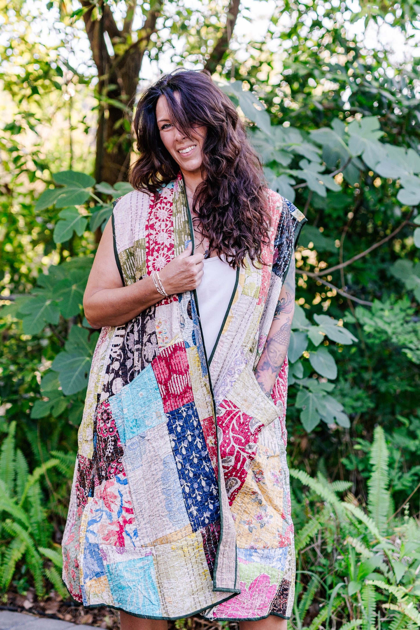 Recycled Sari Kantha Sleeveless Kimono Jacket
