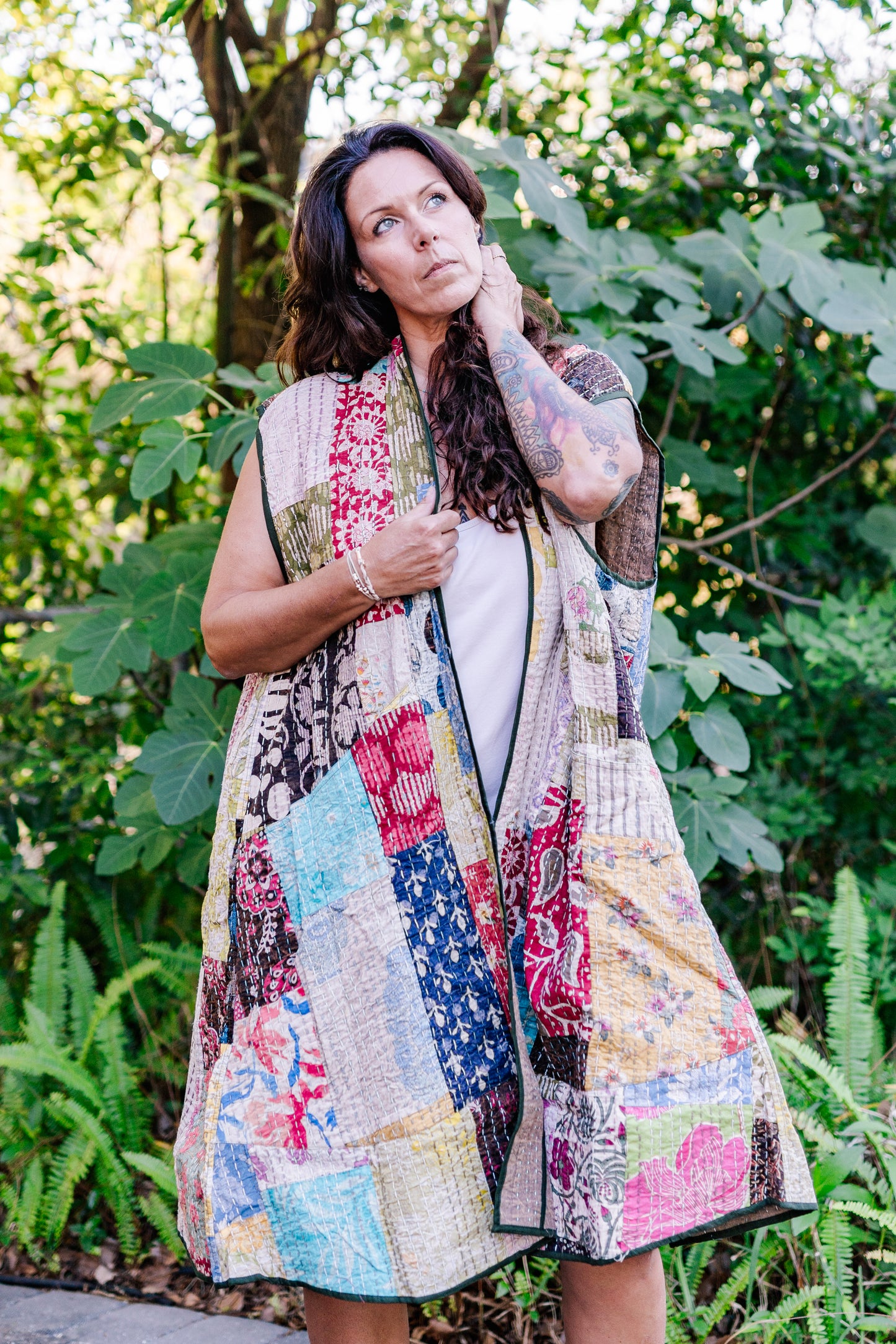 Recycled Sari Kantha Sleeveless Kimono Jacket