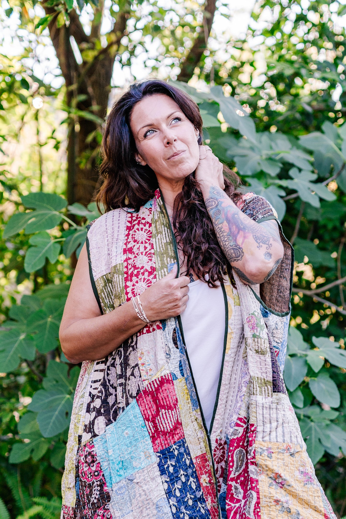 Recycled Sari Kantha Sleeveless Kimono Jacket