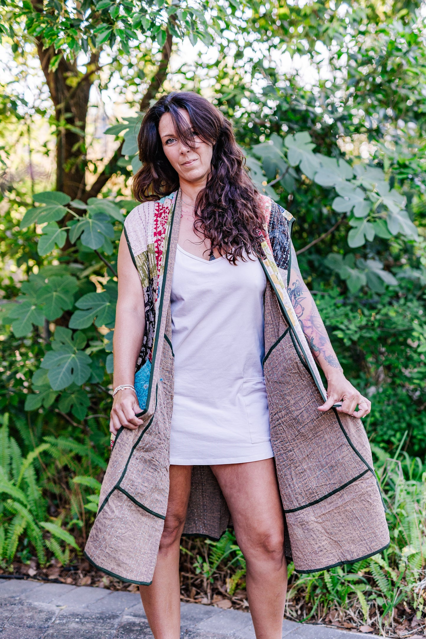 Recycled Sari Kantha Sleeveless Kimono Jacket