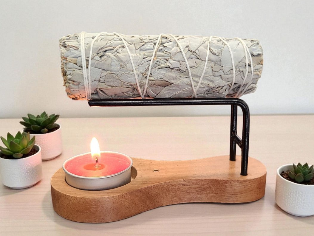 3-in-1 Wooden Sage Burner, Candle Holder & Incense Burner