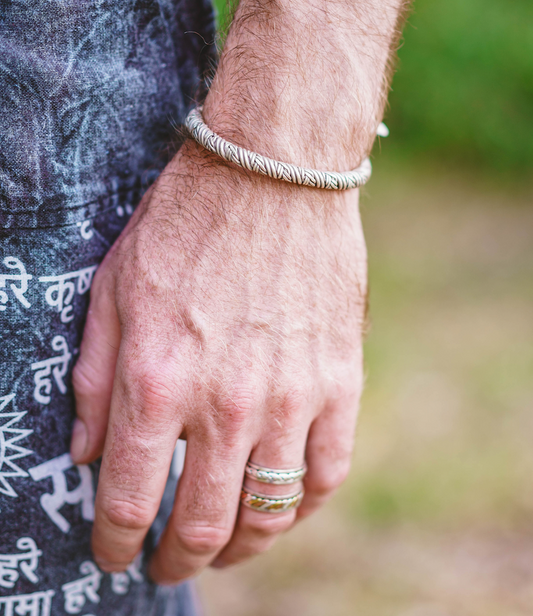 Sterling Silver Hill Tribe Braided round Cuff Bracelet