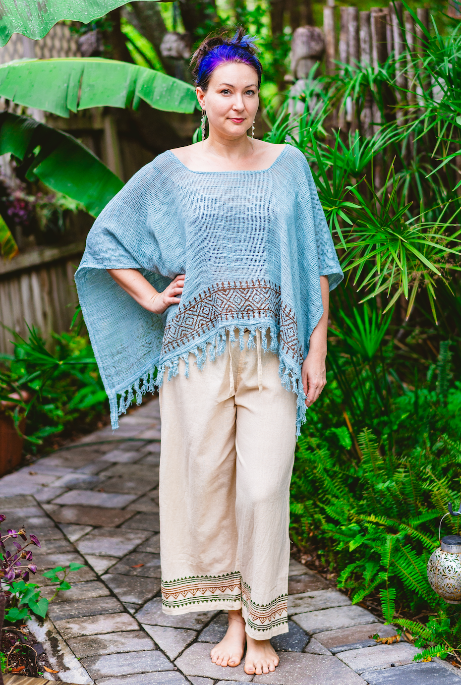 Desert Rose Mesh Block Print Poncho