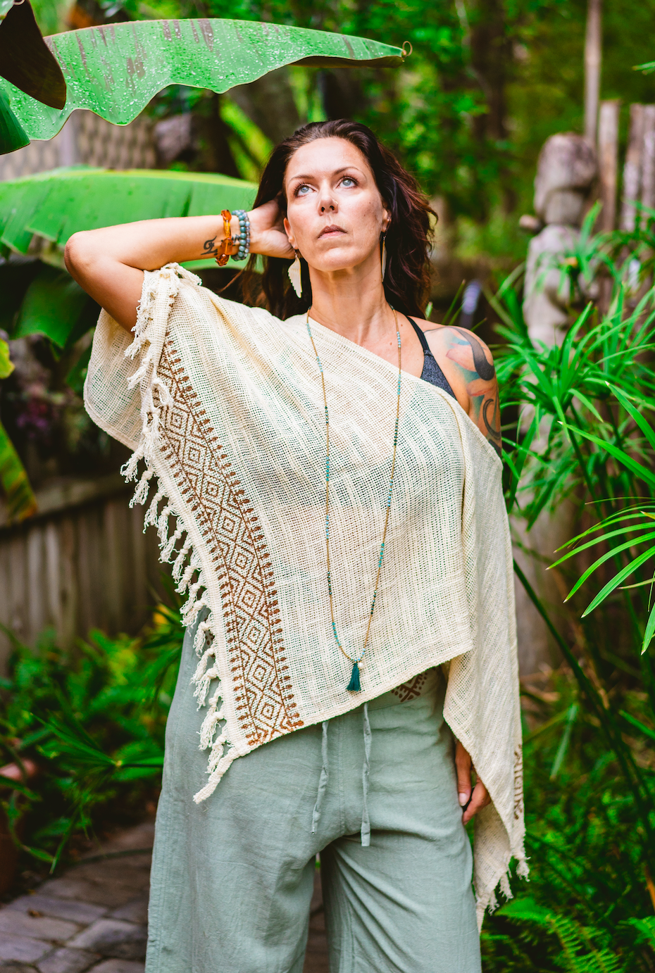 Desert Rose Mesh Block Print Poncho