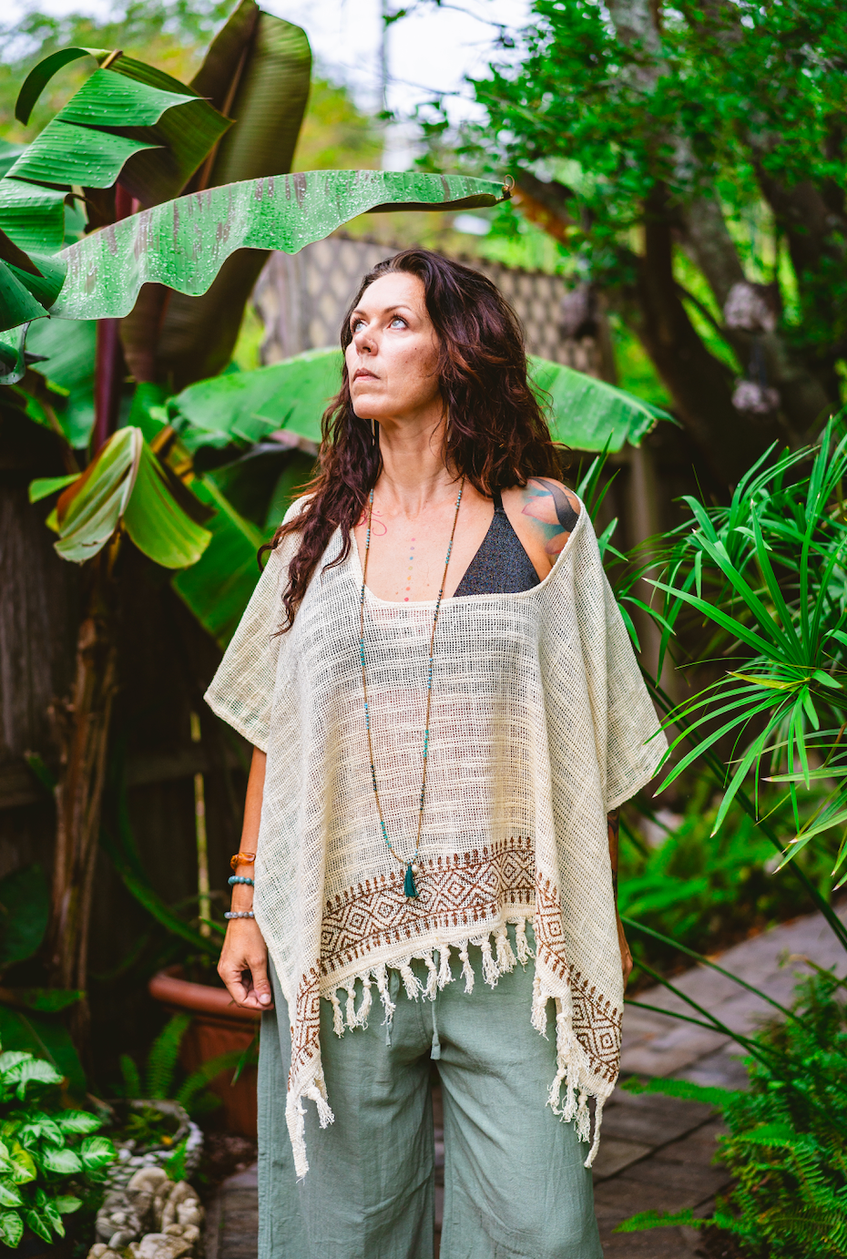 Desert Rose Mesh Block Print Poncho