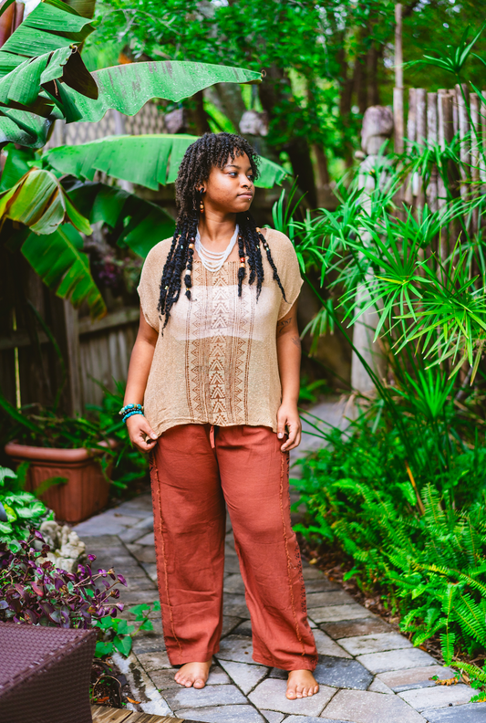 Desert Rose Block Print Mesh Blouse