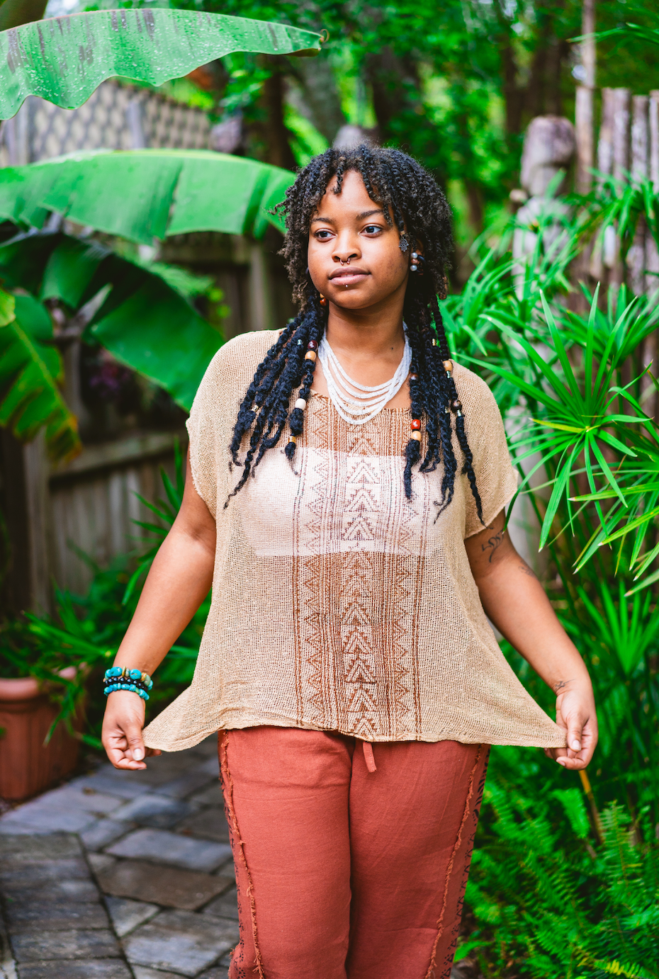 Desert Rose Block Print Mesh Blouse