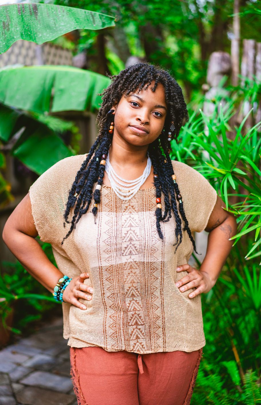 Desert Rose Block Print Mesh Blouse