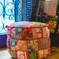 Large Rajasthani Patchwork Fabric Ottoman | 10 Colors